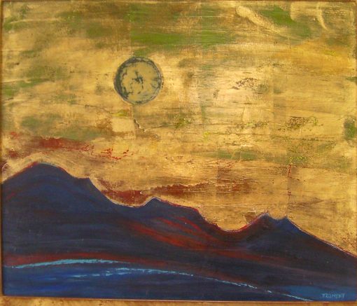lune,montagne,ciel,or,peinture huile,atelier michele froment
